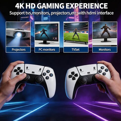 وحدة تحكم ألعاب لاسلكية قديمة مطورة جديدة لعام 2026، عصا ألعاب تلفزيون HDMI للتوصيل والتشغيل بدقة 4K، و23 محاكيًا وأكثر من 40000 لعبة، مع وحدات تحكم لاسلكية مزدوجة 2.4 جيجا (أبيض) in Kuwait