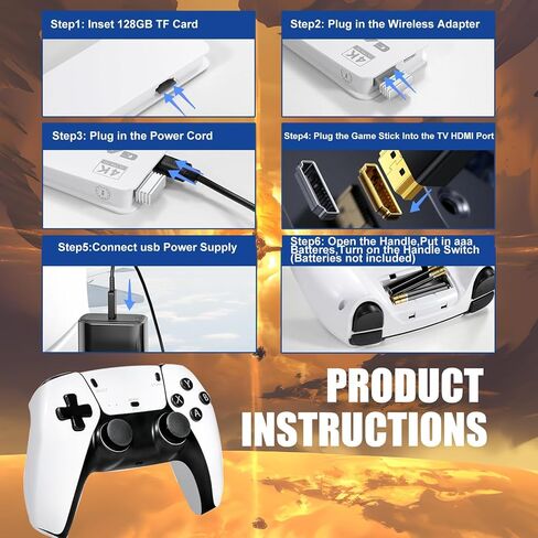 2026New Wireless Retro Game Console 23 Simulators and Over 40,000 Games Plug and Play 4K HD HDMI TV Game 2.4G Wireless Controllers(128G) in Kuwait