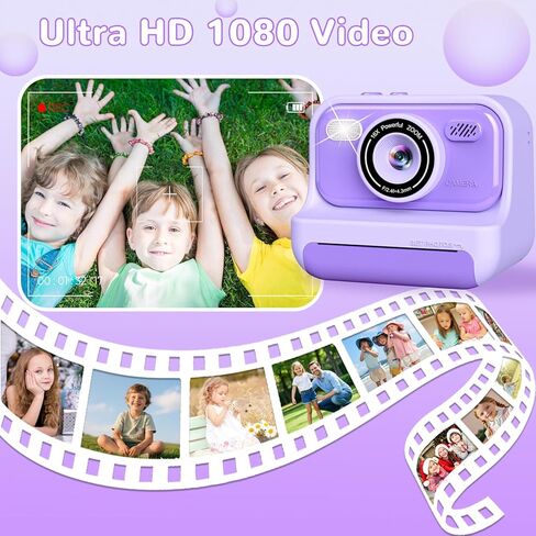 كاميرا طباعة فورية للأطفال، هدايا عيد الفصح لعيد الفصح لـ 3 4 5 6 7 8 9 10 11 12 عامًا للفتيات والفتيان، كاميرا رقمية 1080 بيكسل مع شاشة 2.4 بوصة، ألعاب سفر محمولة للأطفال الصغار، أرجواني in Kuwait