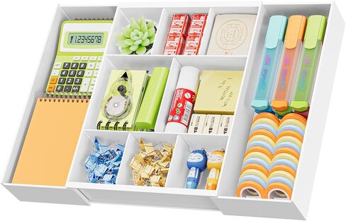 Marbrasse Expandable Desk Drawer Organizer, Clear Plastic Drawer Organizer Tray with 10 Adjustable Compartments, Desk Organizers and Accessories, 5 Drawer Dividers for Office Supplies, Makeup(Clear) in Saudi Arabia