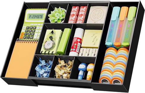 Marbrasse Expandable Desk Drawer Organizer, Clear Plastic Drawer Organizer Tray with 10 Adjustable Compartments, Desk Organizers and Accessories, 5 Drawer Dividers for Office Supplies, Makeup(Clear) in Saudi Arabia