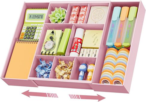 Marbrasse Expandable Desk Drawer Organizer, Clear Plastic Drawer Organizer Tray with 10 Adjustable Compartments, Desk Organizers and Accessories, 5 Drawer Dividers for Office Supplies, Makeup(Clear) in Saudi Arabia