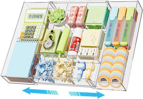 Marbrasse Expandable Desk Drawer Organizer, Clear Plastic Drawer Organizer Tray with 10 Adjustable Compartments, Desk Organizers and Accessories, 5 Drawer Dividers for Office Supplies, Makeup(Clear) in Saudi Arabia