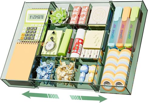 Marbrasse Expandable Desk Drawer Organizer, Clear Plastic Drawer Organizer Tray with 10 Adjustable Compartments, Desk Organizers and Accessories, 5 Drawer Dividers for Office Supplies, Makeup(Clear) in Saudi Arabia