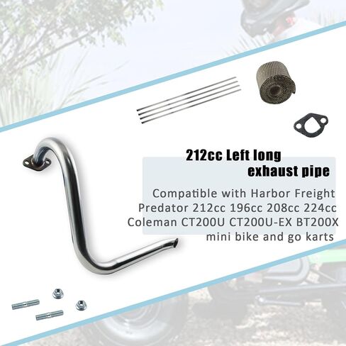 أنبوب عادم طويل يسار 212cc من KIKITE متوافق مع محرك Predator 212cc Coleman CT200U BT200X KT196 Baja MB165 MB200 Go Karts Mini Bike Head Pipe Kit in Kuwait