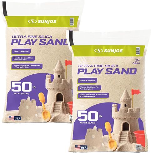 Sun Joe 2 Pack Silica Play Sand for Sandbox, Sensory Table & Garden Spaces, Ultra Fine, 50 Lbs - Natural Craft Accessory for Molding, Digging & Sculpting - Ideal for Indoor and Outdoor Use in Saudi Arabia