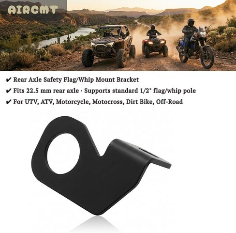 22.5mm Rear Axle Safety Flag/Whip Bracket, 304 Stainless Steel, Powder‑Coated Black, Fits 1/2" Pole, for UTV ATV Motorcycle Off‑Road Dirt Bike Motocross,CNC Machined in Kuwait