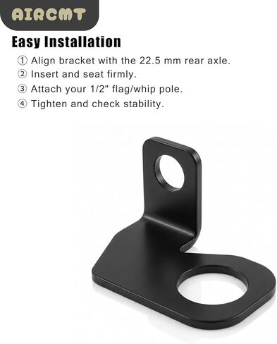 22.5mm Rear Axle Safety Flag/Whip Bracket, 304 Stainless Steel, Powder‑Coated Black, Fits 1/2" Pole, for UTV ATV Motorcycle Off‑Road Dirt Bike Motocross,CNC Machined in Kuwait