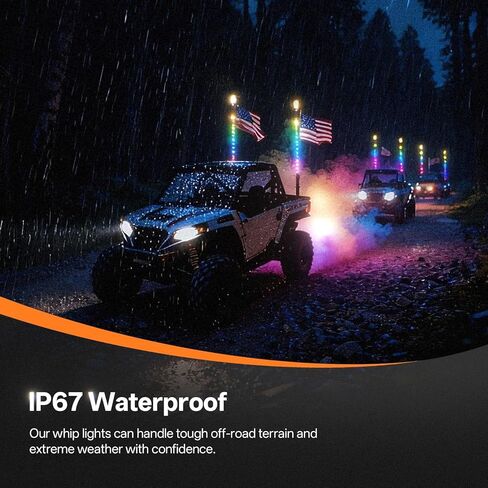 ترقية 3FT RGB LED أضواء السوط للموسيقى جنبًا إلى جنب ضوء هوائي مطاردة ضوء السياط ل UTV ATV Dune Buggy مع التطبيق وجهاز التحكم عن بعد 4 قاعدة زنبركية متوافقة مع Polaris RZR Can-Am Maverick، 2 Pack in Kuwait