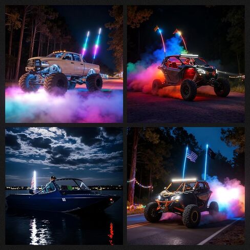 ترقية 3FT RGB LED أضواء السوط للموسيقى جنبًا إلى جنب ضوء هوائي مطاردة ضوء السياط ل UTV ATV Dune Buggy مع التطبيق وجهاز التحكم عن بعد 4 قاعدة زنبركية متوافقة مع Polaris RZR Can-Am Maverick، 2 Pack in Kuwait