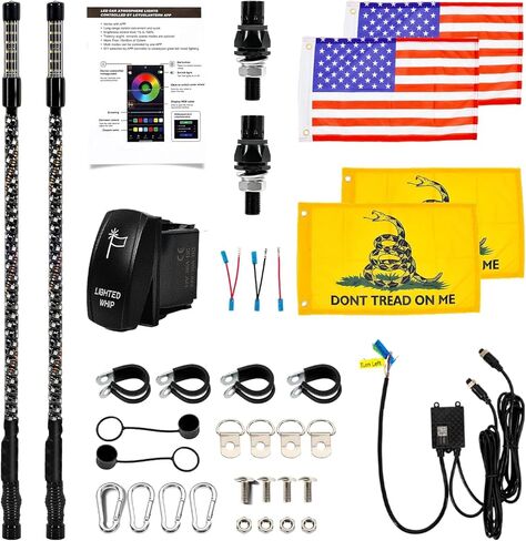 ترقية 3FT RGB LED أضواء السوط للموسيقى جنبًا إلى جنب ضوء هوائي مطاردة ضوء السياط ل UTV ATV Dune Buggy مع التطبيق وجهاز التحكم عن بعد 4 قاعدة زنبركية متوافقة مع Polaris RZR Can-Am Maverick، 2 Pack in Kuwait