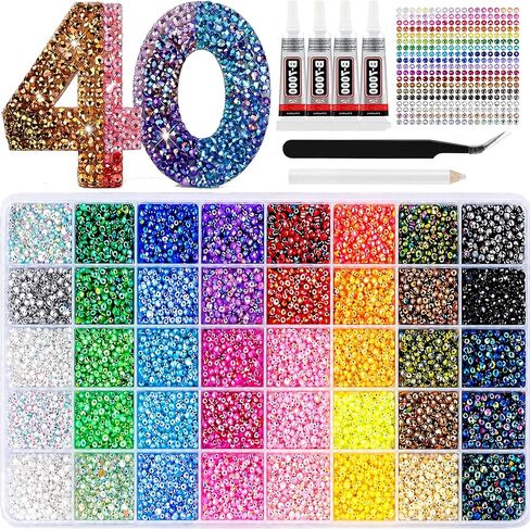 Badazzle Kit 40 Colors 35000PCS Bedazzled Kits Resin Jelly Flatback Rhinestones, Book Bedazzling Kit Bazzling Kits Small Gems with Tools Bedazzle Gems for Bedazzling Crafts & DIY Projects for Adults in Kuwait