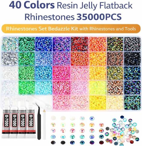 Badazzle Kit 40 Colors 35000PCS Bedazzled Kits Resin Jelly Flatback Rhinestones, Book Bedazzling Kit Bazzling Kits Small Gems with Tools Bedazzle Gems for Bedazzling Crafts & DIY Projects for Adults in Kuwait