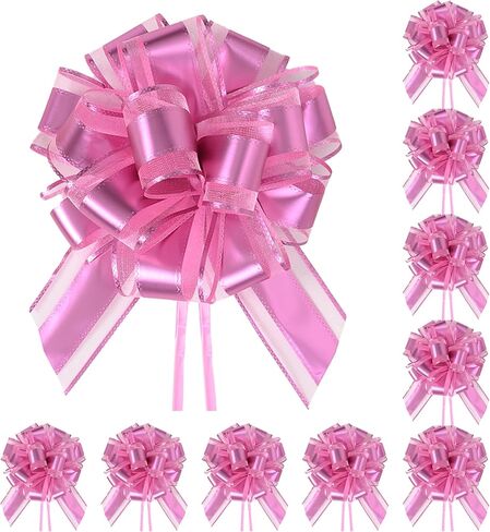10-Pack Metallic Gold Pull Bows for Gift Wrapping - 6 Inch Reusable Ribbon Bows, Large Instant Floral Decor Bow for Wedding, Christmas, Birthday Decor, Gift Basket & Party Decorations in Kuwait
