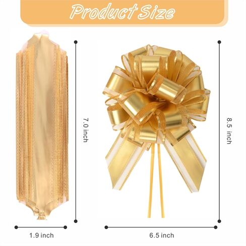 10-Pack Metallic Gold Pull Bows for Gift Wrapping - 6 Inch Reusable Ribbon Bows, Large Instant Floral Decor Bow for Wedding, Christmas, Birthday Decor, Gift Basket & Party Decorations in Kuwait