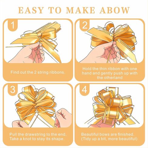 10-Pack Metallic Gold Pull Bows for Gift Wrapping - 6 Inch Reusable Ribbon Bows, Large Instant Floral Decor Bow for Wedding, Christmas, Birthday Decor, Gift Basket & Party Decorations in Kuwait