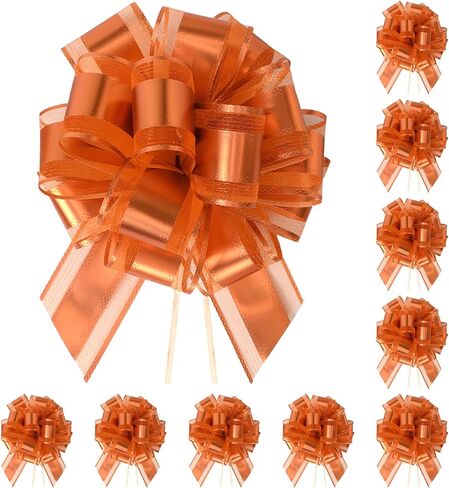 10-Pack Metallic Gold Pull Bows for Gift Wrapping - 6 Inch Reusable Ribbon Bows, Large Instant Floral Decor Bow for Wedding, Christmas, Birthday Decor, Gift Basket & Party Decorations in Kuwait