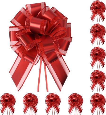 10-Pack Metallic Gold Pull Bows for Gift Wrapping - 6 Inch Reusable Ribbon Bows, Large Instant Floral Decor Bow for Wedding, Christmas, Birthday Decor, Gift Basket & Party Decorations in Kuwait