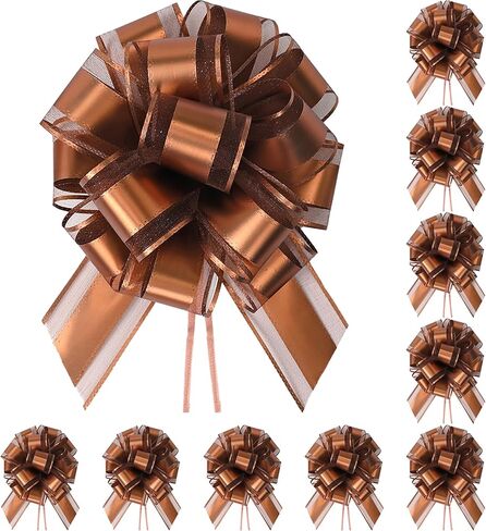 10-Pack Metallic Gold Pull Bows for Gift Wrapping - 6 Inch Reusable Ribbon Bows, Large Instant Floral Decor Bow for Wedding, Christmas, Birthday Decor, Gift Basket & Party Decorations in Kuwait