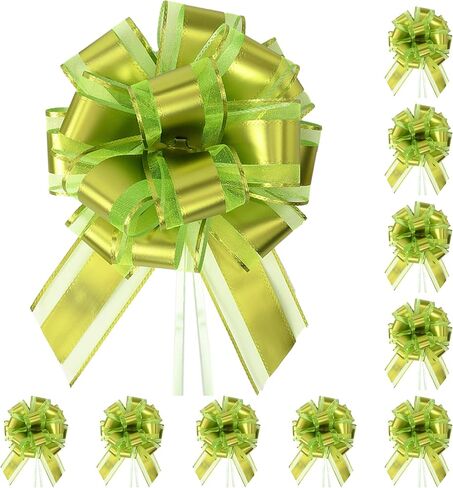 10-Pack Metallic Gold Pull Bows for Gift Wrapping - 6 Inch Reusable Ribbon Bows, Large Instant Floral Decor Bow for Wedding, Christmas, Birthday Decor, Gift Basket & Party Decorations in Kuwait