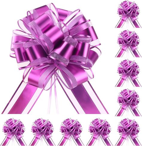 10-Pack Metallic Gold Pull Bows for Gift Wrapping - 6 Inch Reusable Ribbon Bows, Large Instant Floral Decor Bow for Wedding, Christmas, Birthday Decor, Gift Basket & Party Decorations in Kuwait