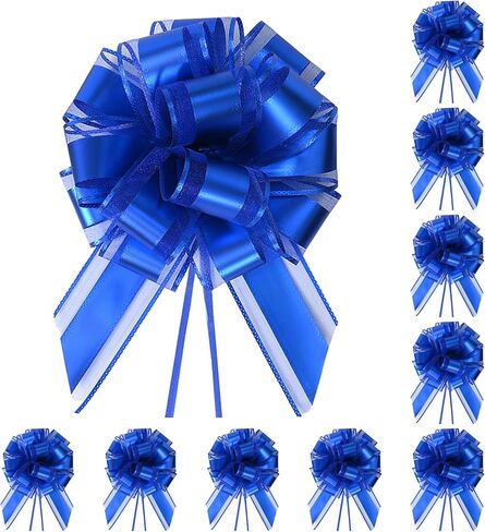 10-Pack Metallic Gold Pull Bows for Gift Wrapping - 6 Inch Reusable Ribbon Bows, Large Instant Floral Decor Bow for Wedding, Christmas, Birthday Decor, Gift Basket & Party Decorations in Kuwait