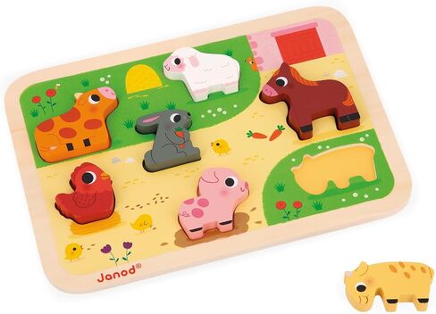 Janod - Vehicles Chunky Puzzle 7 Pieces - Motor Skills Development - Enhances Motor Skills - Promotes Imagination, Safe Quality Materials - French Design Excellence in Kuwait