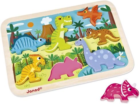 Janod - Vehicles Chunky Puzzle 7 Pieces - Motor Skills Development - Enhances Motor Skills - Promotes Imagination, Safe Quality Materials - French Design Excellence in Saudi Arabia