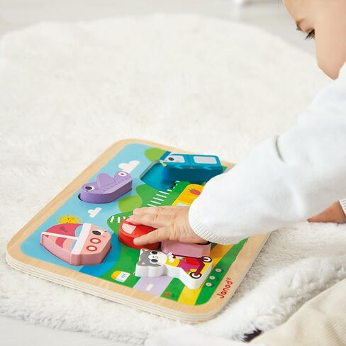 Janod - Vehicles Chunky Puzzle 7 Pieces - Motor Skills Development - Enhances Motor Skills - Promotes Imagination, Safe Quality Materials - French Design Excellence in Saudi Arabia