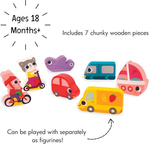 Janod - Vehicles Chunky Puzzle 7 Pieces - Motor Skills Development - Enhances Motor Skills - Promotes Imagination, Safe Quality Materials - French Design Excellence in Saudi Arabia