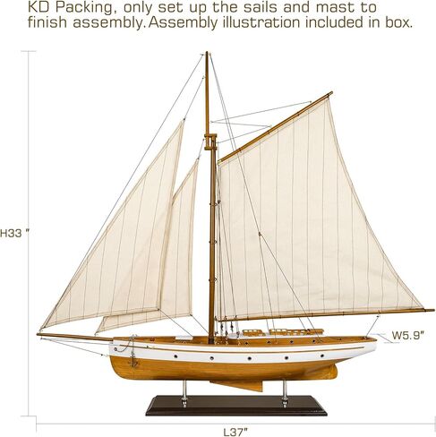SAILINGSTORY نموذج مركب شراعي خشبي ديكور قارب شراعي مقاس 37 بوصة أخضر in Kuwait