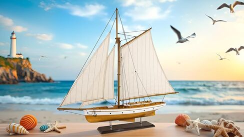 SAILINGSTORY نموذج مركب شراعي خشبي ديكور قارب شراعي مقاس 37 بوصة أخضر in Kuwait