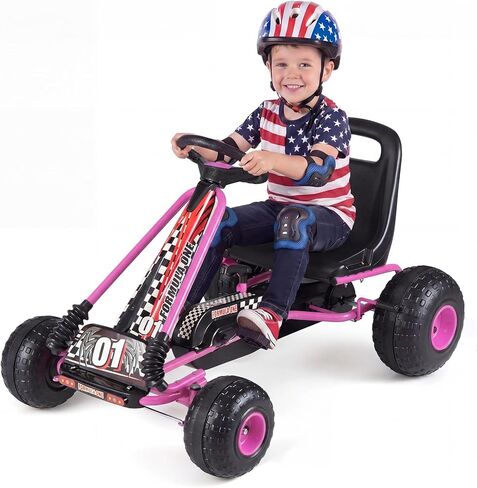 عربة أطفال GLACER Kids Pedal Go Kart، سيارة ركوب تعمل بدواسات 4 عجلات مع مقعد قابل للتعديل، فرامل يدوية وقابض، لعبة متسابق على الطرق الوعرة للأولاد والبنات من عمر 3 إلى 8 سنوات (أحمر) in Kuwait