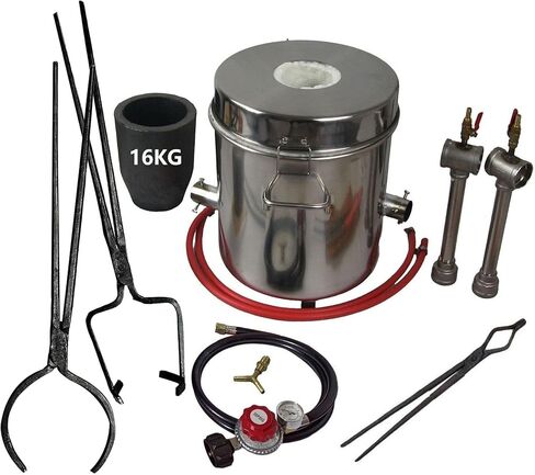 16KG Propane Melting Furnace Kit - Metal Casting Machine with Crucible Tongs Set for Pouring and Lifting, 2552℉ Double Burner Foundry Smelter for Gold/Silver/Copper/Aluminum - Jewelry Making&Refining in Kuwait