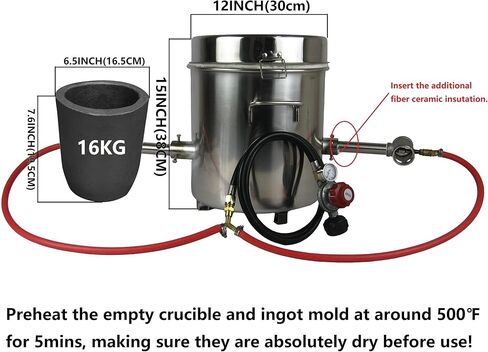 16KG Propane Melting Furnace Kit - Metal Casting Machine with Crucible Tongs Set for Pouring and Lifting, 2552℉ Double Burner Foundry Smelter for Gold/Silver/Copper/Aluminum - Jewelry Making&Refining in Kuwait