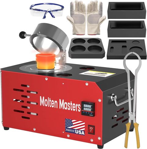 فرن صهر كهربائي MMmasters 3 كجم، 1400 وات 2102 درجة فهرنهايت، تحكم رقمي في درجة الحرارة، طقم فرن صهر الذهب، فرن مسبك مع بوتقة الجرافيت وقوالب السبائك لإذابة الخردة المعدنية، فضي، ألومنيوم in Kuwait