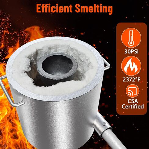 6KG Propane Melting Furnace Kit, Stainless Steel Propane Metal Smelting Kit, Foundry Home Kiln with Crucible, Tongs, Wooden Handle, Forge Casting Tool for Gold Silver Copper Aluminum Metal Recycle in Kuwait