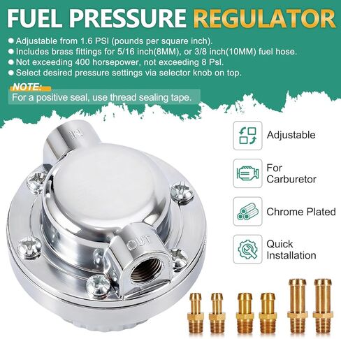 1-5 PSI Carb Fuel Pressure Regulator Kit Universal Adjustable for Carburetor Engine with 1/4 5/16 3/8 Fittings FPR in Kuwait