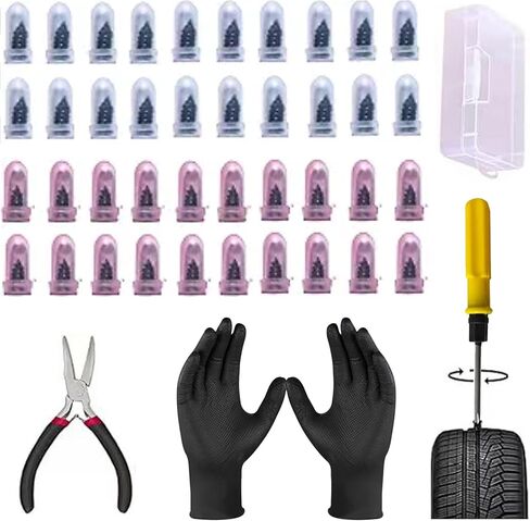 EGZ Tire Repair Plug Kit (Includes Pliers, Screwdriver, and Gloves) Spiral Tire Plugs & Quick Repair Tool Kit Puncture Repair Set for Tubeless Car and Motorcycle Tires in Kuwait