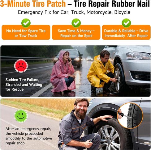 60 PCS Tire Plug Repair Kit with Screw Type Tire Plugs - Professional Grade Tire Repair Kit Screw Plugs for Car, Truck, Motorcycle & Bicycle Flat Tire Emergency Repair Tools, Includes Screwdriver in Kuwait