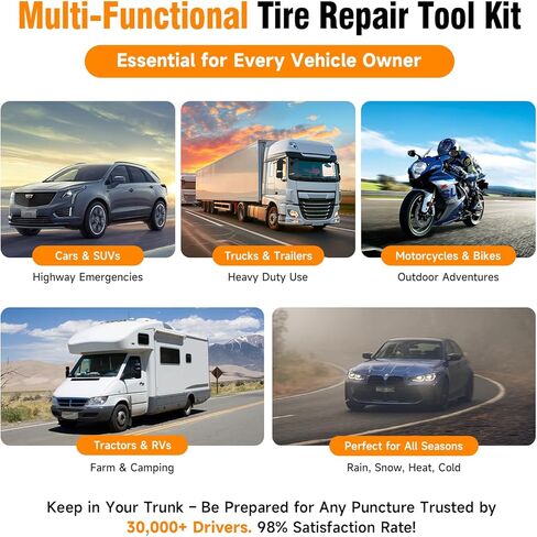 60 PCS Tire Plug Repair Kit with Screw Type Tire Plugs - Professional Grade Tire Repair Kit Screw Plugs for Car, Truck, Motorcycle & Bicycle Flat Tire Emergency Repair Tools, Includes Screwdriver in Kuwait