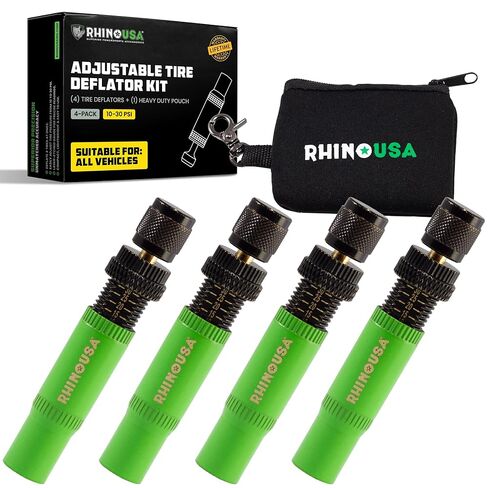 مجموعة أدوات تفريغ الإطارات القابلة للتعديل من Rhino USA (10-30 رطل لكل بوصة مربعة)، أداة أوتوماتيكية لخفض الهواء مع إيقاف تلقائي، أجهزة تفريغ الإطارات للطرق الوعرة وملحقات الرمال لسيارات الجيب والشاحنات وسيارات الدفع الرباعي و4x4، 4 عبوات باللون الأخضر in Saudi Arabia