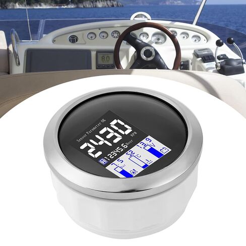 مقياس متعدد الوظائف RPM ضغط الزيت ودرجة حرارة الماء وعرض الجهد الكهربي 316 من الفولاذ المقاوم للصدأ IP67 لشاحنات التعدين لآلات البناء 3.3 بوصة (أسود) in Kuwait