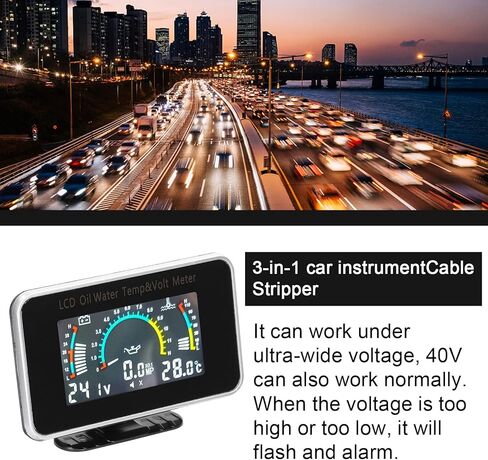 Shkalacar 3 in 1 Car LCD Meter, Digital Oil Pressure Voltage Water Temperature Gauge Universal Instrument, with Anti Shake Self Learning Function, for Car Truck SUV RV Meter Gauge in Kuwait