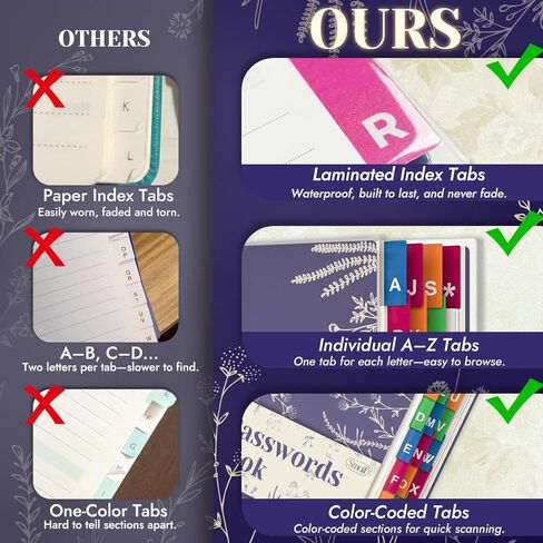 Password Book with Colorful Alphabetical Tabs, Spiral Password Keeper Book for Seniors, (Lavender Purple) in Kuwait