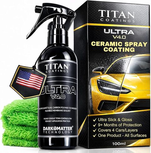 Ultra V4.0 Ceramic Spray Coating 100ml - Extreme Gloss & Hydrophobic Shine - Dual Carbon Polymer & Hyper Quartz® Technology - Long Lasting UV Protection - Easy Spray & Wipe Car Sealant in Kuwait