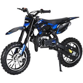 50CC Kids Dirt Bike, 2-Stroke Gas Mini Motorcycle with Front & Rear Disc Brake, 10-Inch Off-Road Tire, Up to 30 Mph, Gas Dirt Bike for Kids 8-14, Weight Support Up to 330LBS, Blue in Saudi Arabia