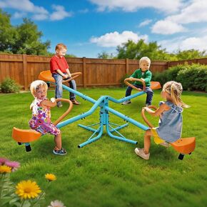 Quad-Seat Kids Spinning Seesaw Teeter Totter, Heavy-Duty Metal Outdoor Playground Equipment for Backyard - Ages 3-8 (72 Inches Long, 44lb) in Kuwait