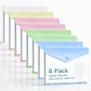 11-Hole Binder Pockets, Letter/A4 Size for 2/3/4 Ring Binder, 8PCS Plastic Expanding File Folders with Label & Hook-Loop Closure, Waterproof, 200-Sheet Capacity, Home School Office Supplies in Kuwait