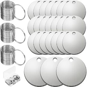 DOPENSPI 24 Pcs Stainless Steel Stamping Blanks Tag Pendants, Silver Metal Engraving Blank Tags Pendants with 24 Key Rings for Jewelry Keychain DIY Crafts in Kuwait